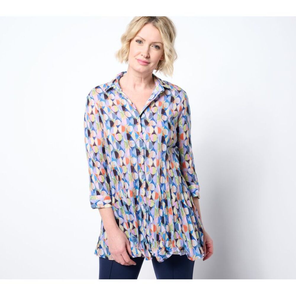 NIC+ZOE Women's Top Sz M Long Crinkle Shirt Multi-colored